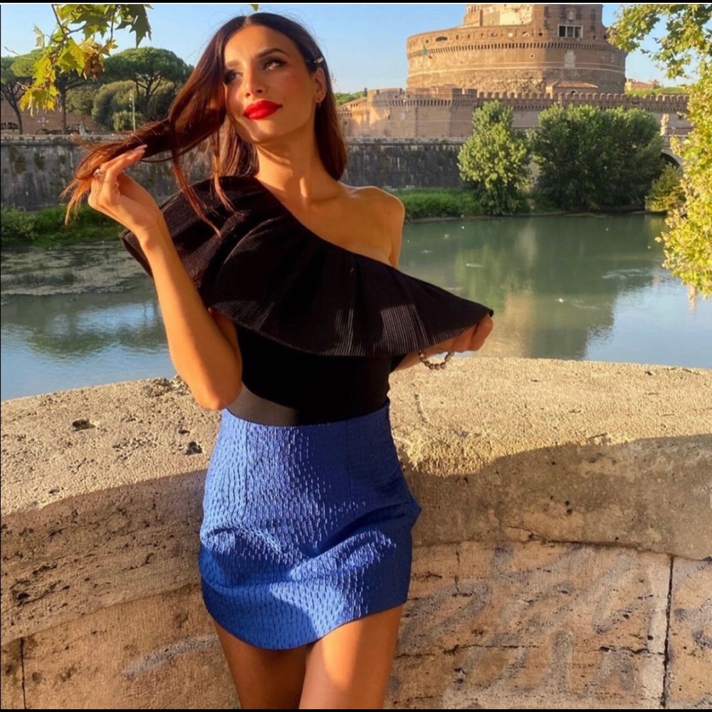 Zara ink blue textured high waisted mini skirt